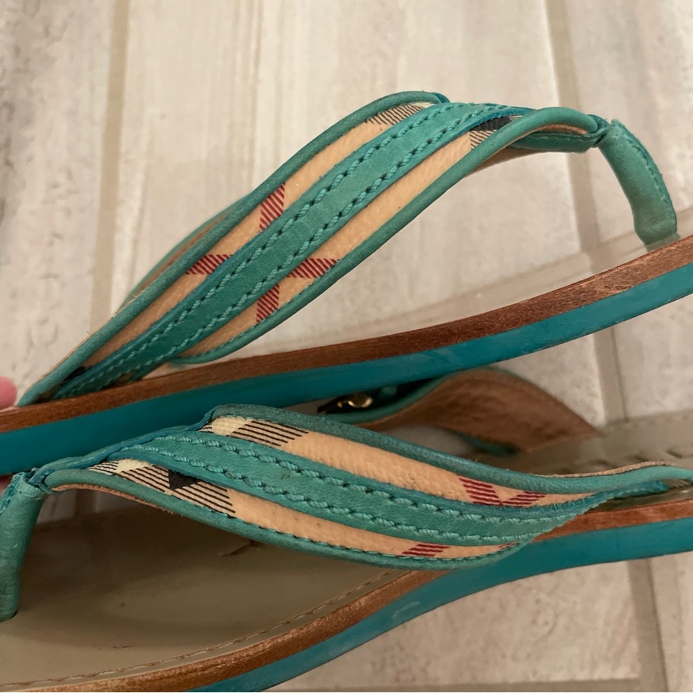 Burberry Teal Nova Check Thong Sandals With Buckle Size 36 - Picture 7 of 12